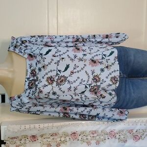 Banana Republic Factory Women’s Blue Floral Print Ruffle Peasant Top Size S